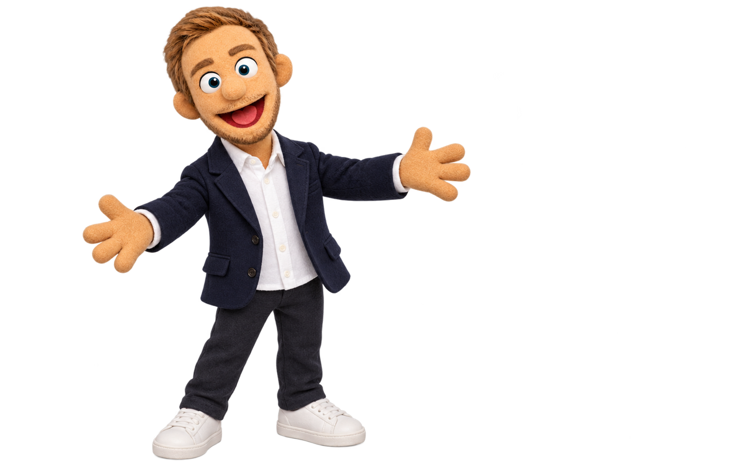 Oliver puppet welcoming with open arms