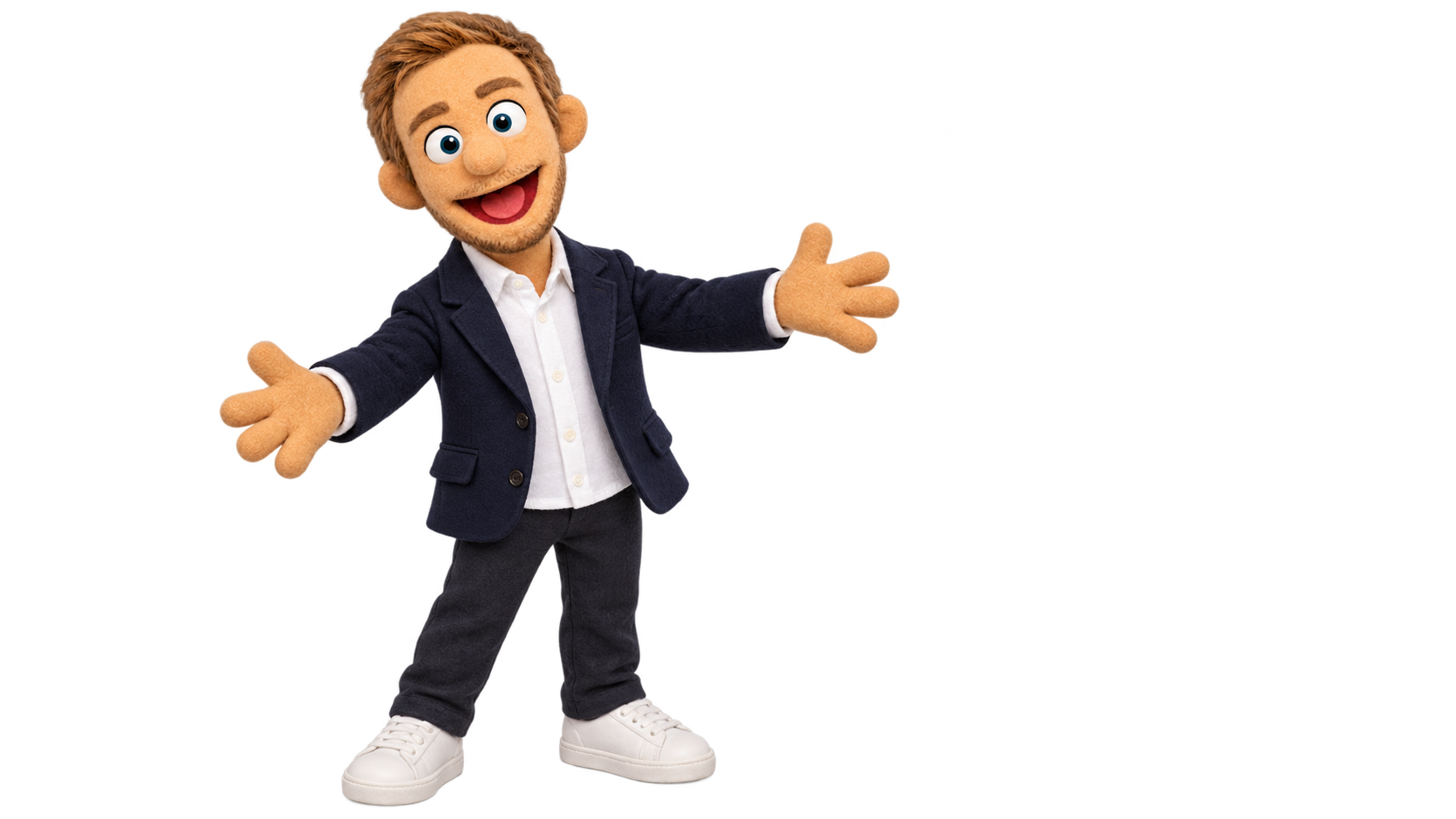 Oliver puppet welcoming with open arms
